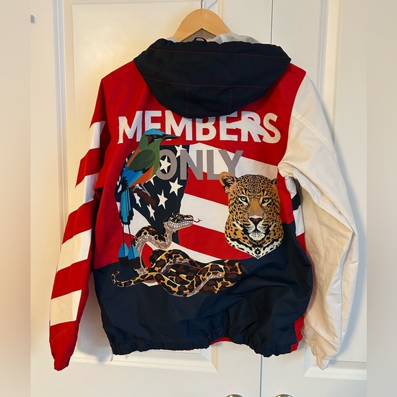 Members Only Other - Members Only 1/2 zip windbreaker jacket Tiger Parrot Snake red white blue size S